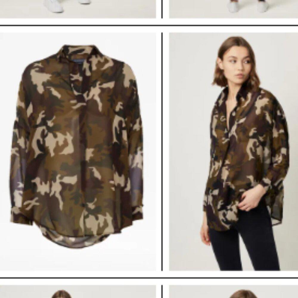 FRENCH CONNECTION Camo Print Georgette Popover Shirt